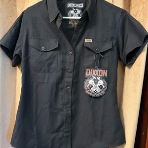 DIXXON Black women’s short sleeve button up NWT medium